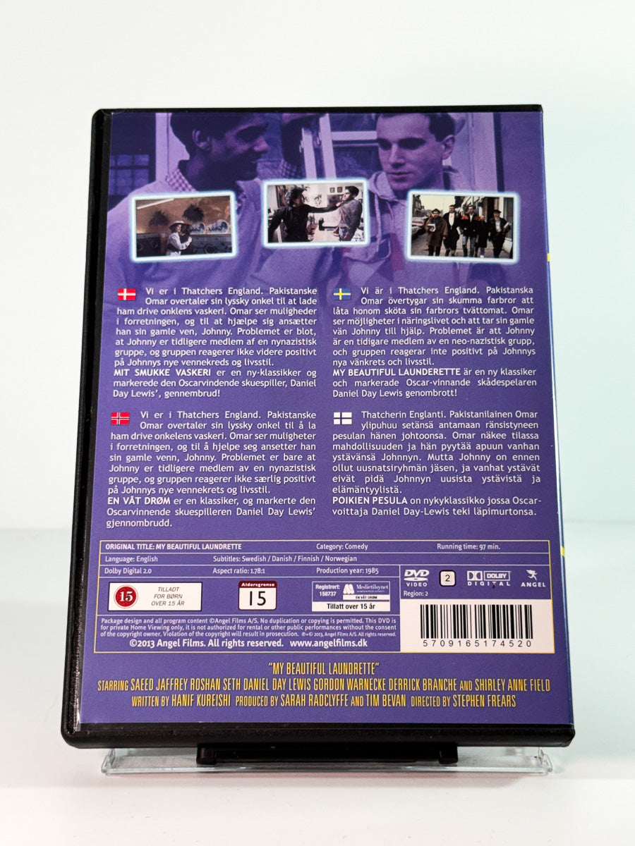 Bakside av cover til my beautiful laundrette, bruktfilm hos nettbutikken Brukbar Film