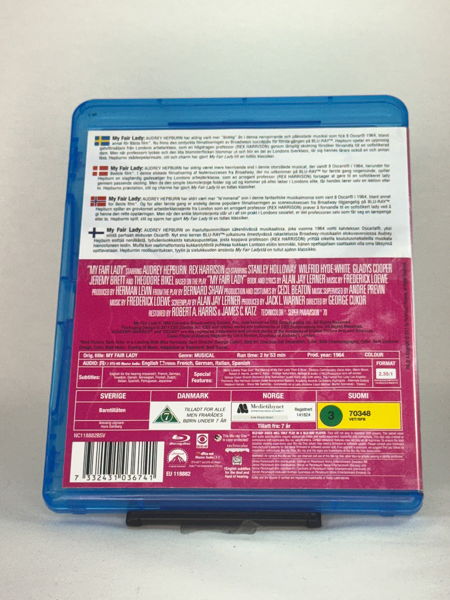 Bakside av filmcover til My Fair Lady – brukt Blu-ray-utgave av klassikeren, kjøp hos Brukbar Film
