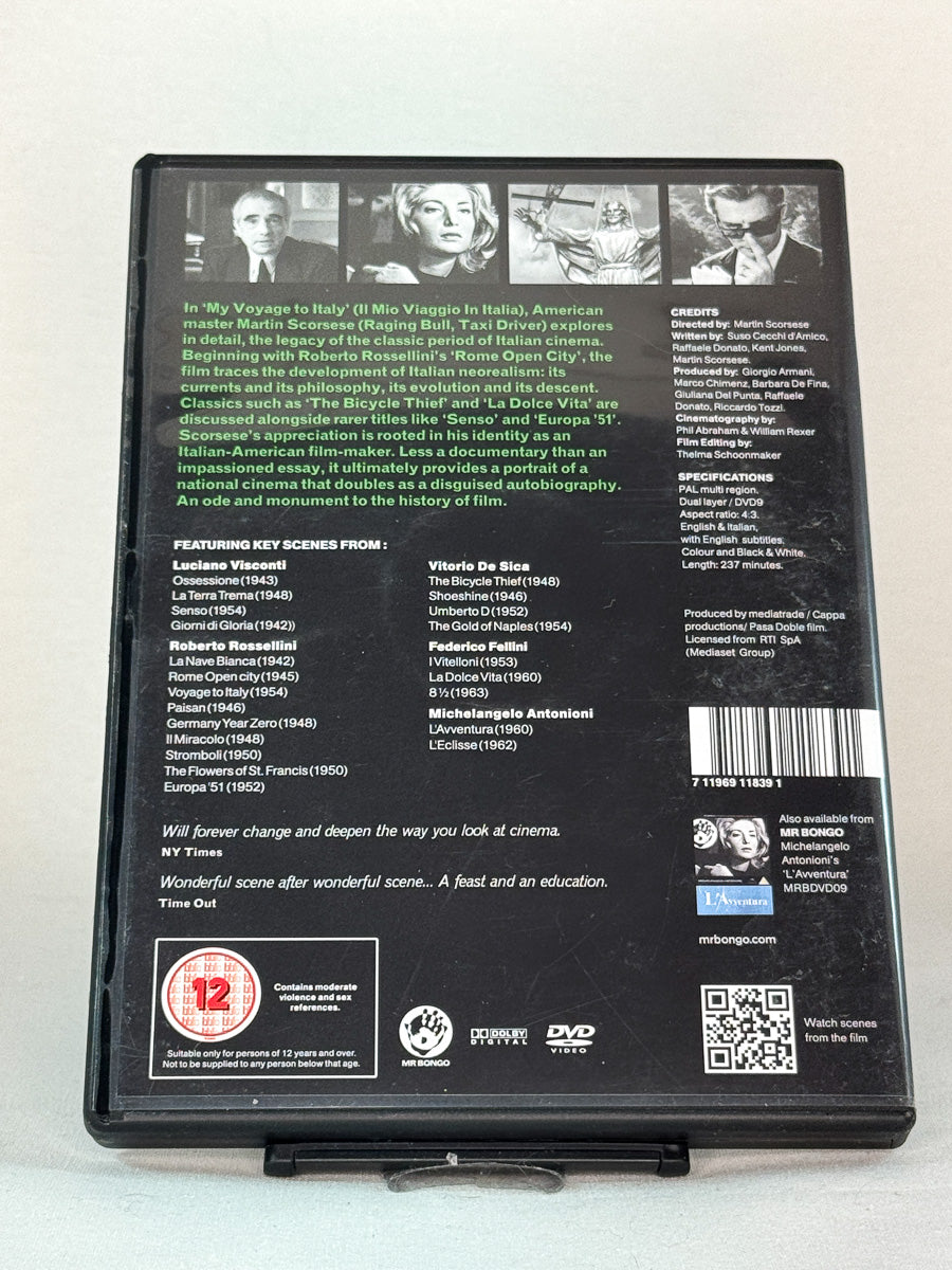 Bakside av DVD-cover til My Voyage to Italy, bruktfilm hos nettbutikken Brukbar Film