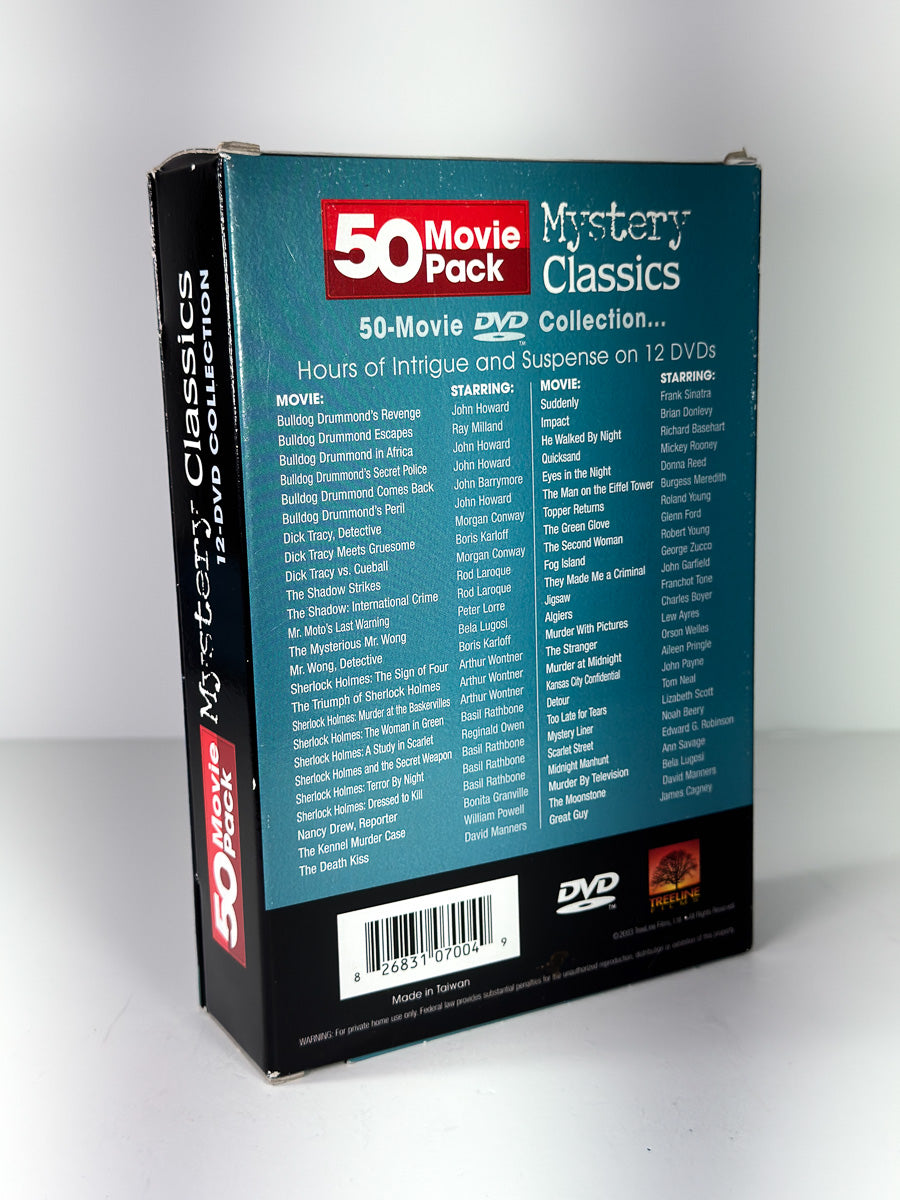 Bakside av cover til Mystery Classics: 50 Movie Pack på DVD