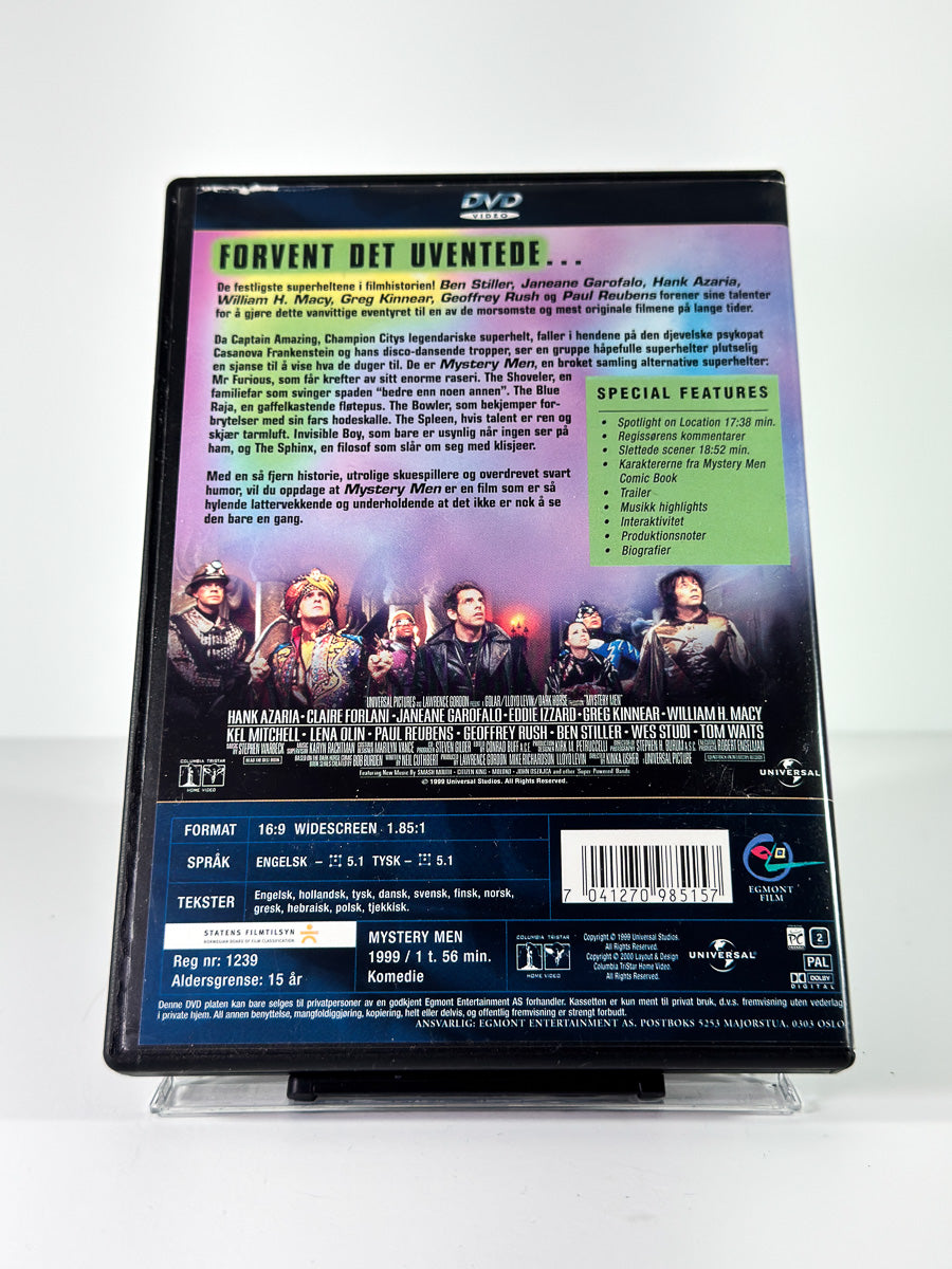 Bakside av cover til Mystery Men på DVD