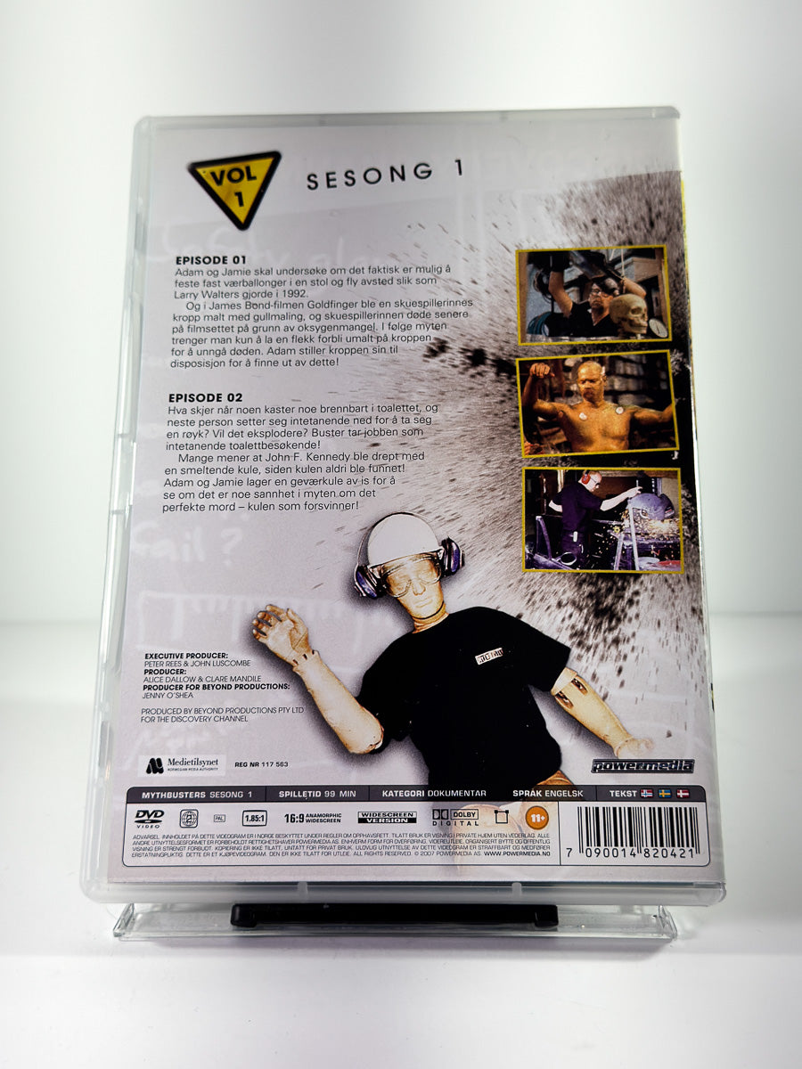 Bakside av cover til MythBusters Vol. 1 på DVD