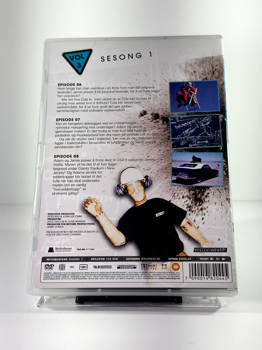 Bakside av cover til MythBusters Vol. 3 på DVD