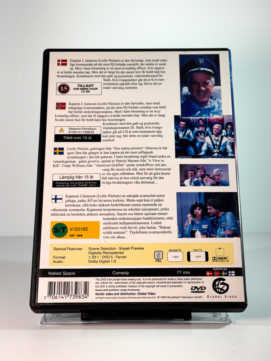 Bakside av cover til Naked Space, brukt original DVD hos Brukbar Film