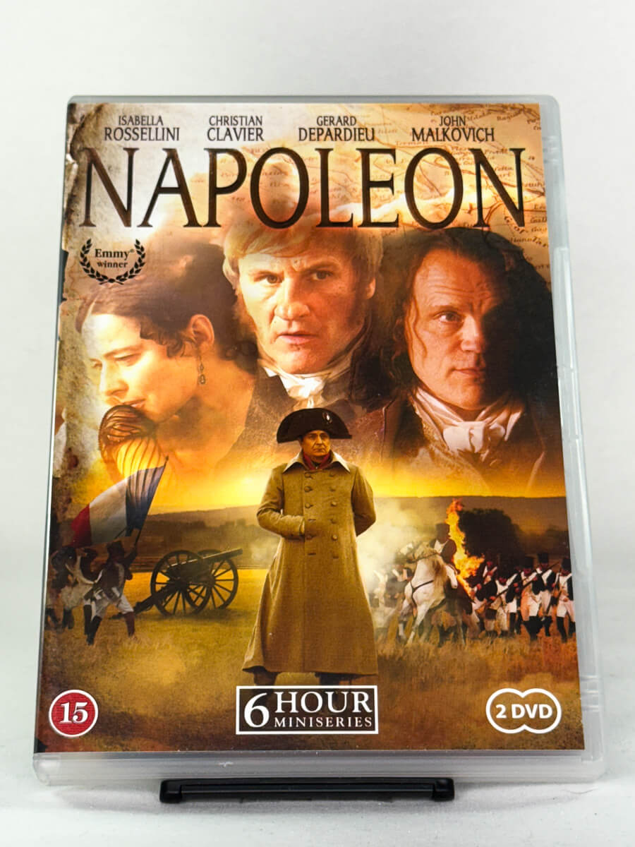 Forside av DVD-cover til miniserien Napoleon, bruktfilm hos nettbutikken Brukbar Film