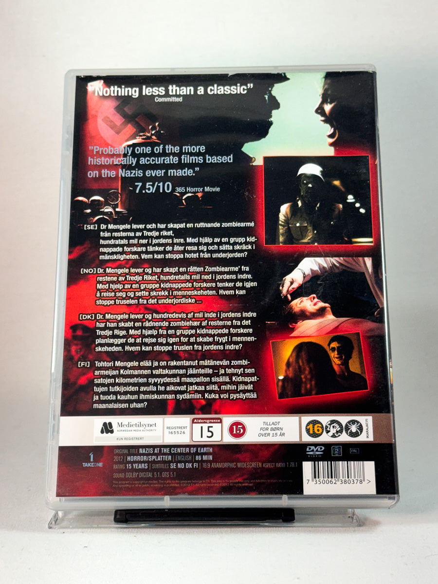 Bakside av cover til Nazis at the Center of the Earth, brukt original DVD hos Brukbar Film