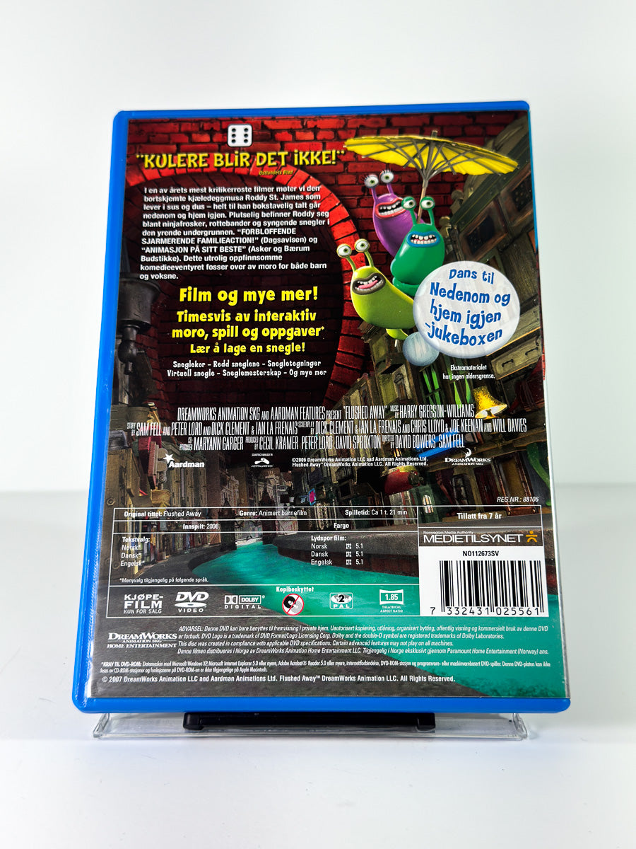 Bakside av cover til Nedenom og hjem igjen på DVD