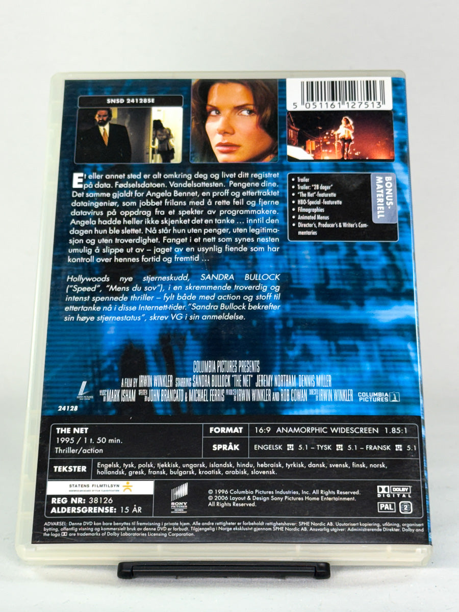 Bakside av DVD-cover til Nettet (The Net) – original brukt DVD-utgave av 90-tallsthrilleren med Sandra Bullock hos Brukbar Film