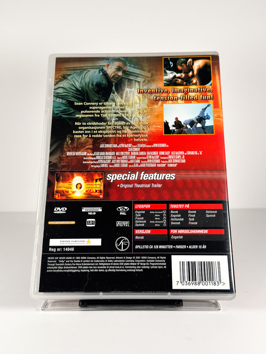 Bakside av cover til Never Say Never Again på DVD