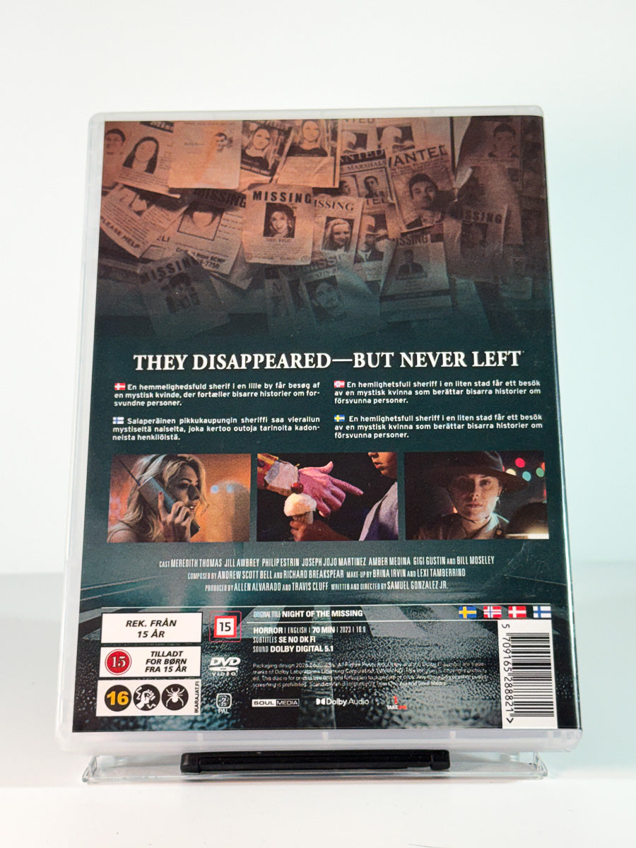 Bakside av cover til Night of the Missing, brukt DVD hos Brukbar Film