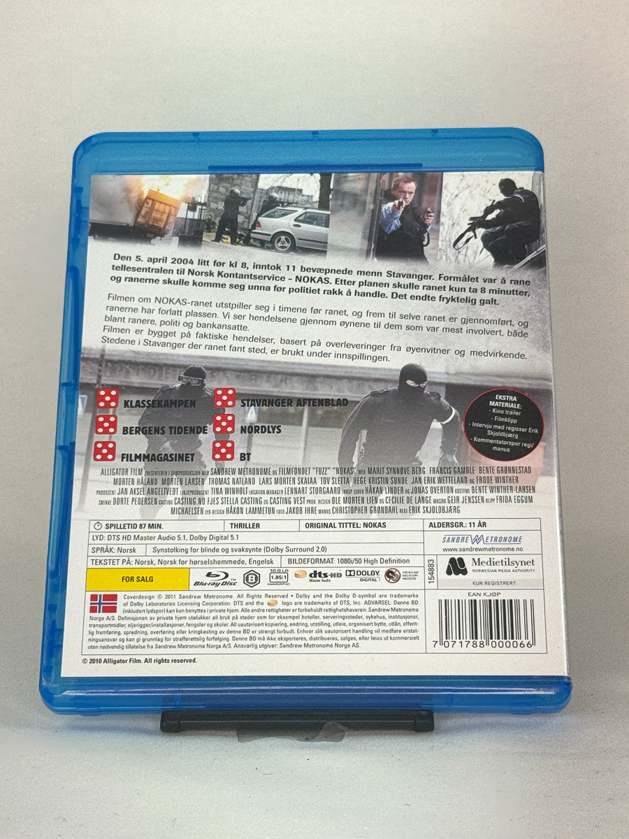 Bakside av Blu-ray-cover til Nokas – original brukt Blu-ray krimdrama, kjøp hos Brukbar Film
