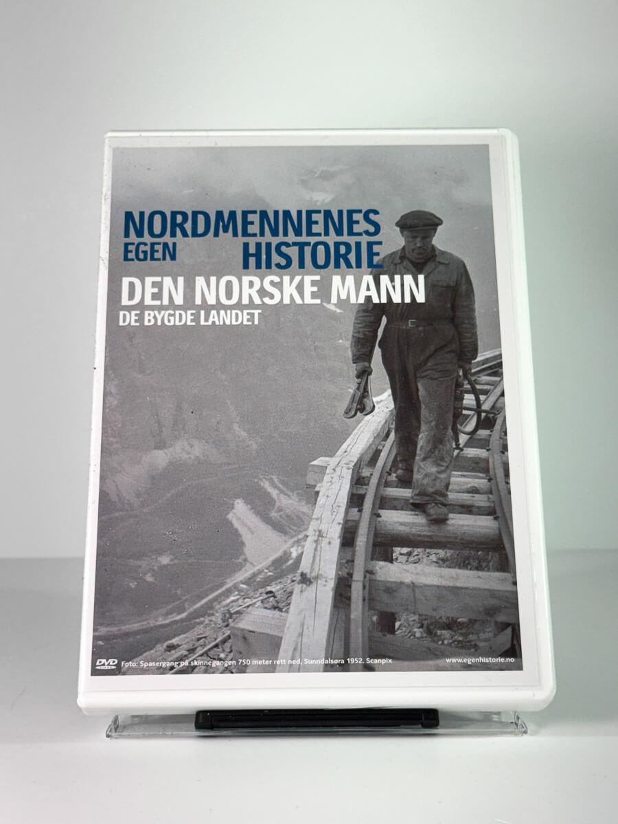 Forside av cover til nordmennenes egen historie – den norske mann de bygde landet, bruktfilm hos nettbutikken Brukbar Film