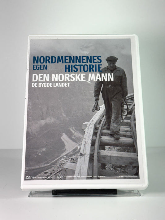 Forside av cover til nordmennenes egen historie – den norske mann de bygde landet, bruktfilm hos nettbutikken Brukbar Film