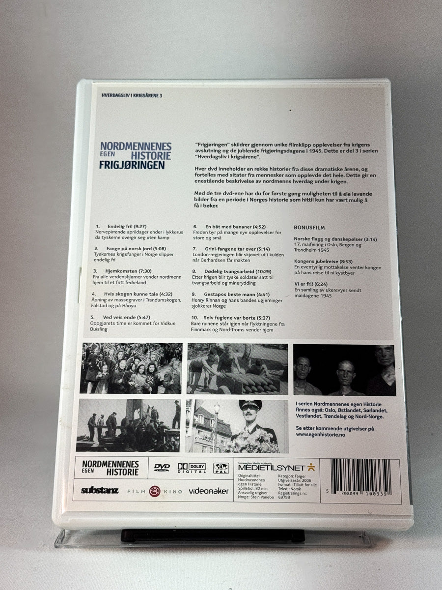 Bakside av cover til Nordmennenes egen historie: Frigjøringen, bruktfilm på DVD hos Brukbar Film