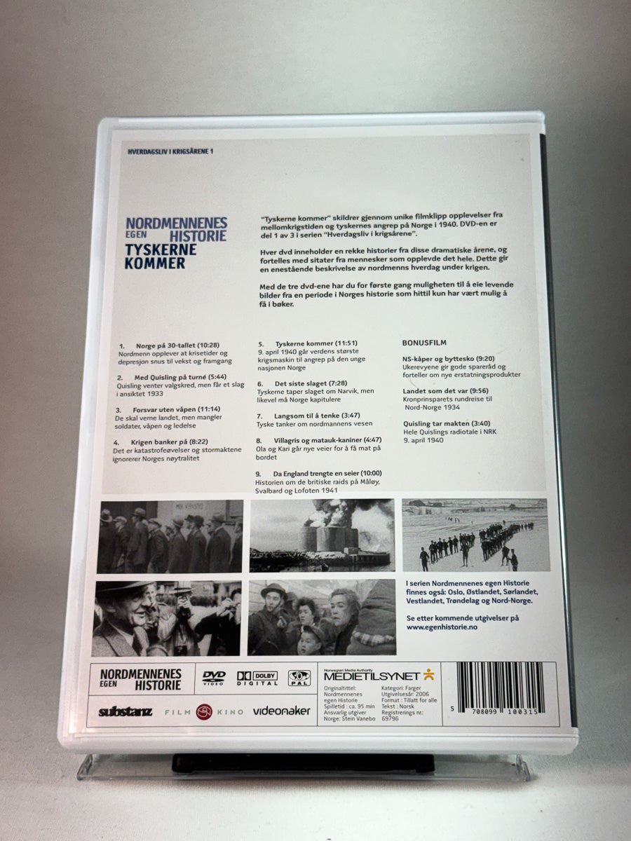 Bakside av cover til Nordmennenes egen historie: Tyskerne kommer, brukt DVD hos Brukbar Film