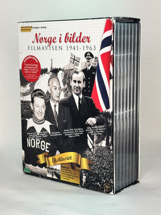 Forside av samleboks Norge i bilder – Filmavisen 1941–1963, historisk dokumentar på DVD – Brukbar Film
