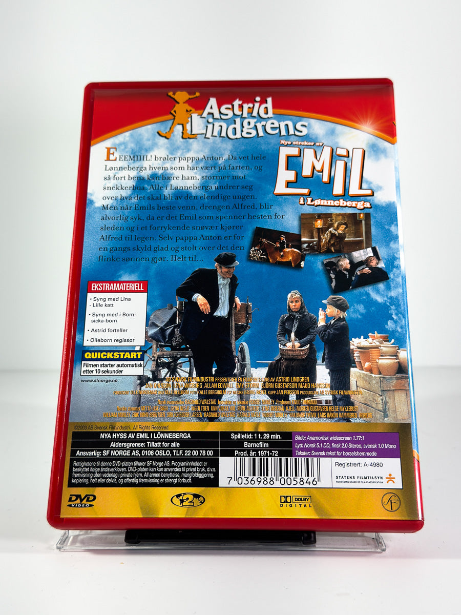 Bakside av cover til Nye streker av Emil i Lønneberga på DVD