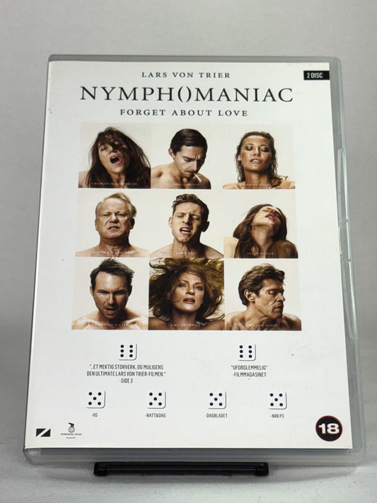 Brukt DVD-film Nymphomaniac – forside av filmcover, original bruktfilm på DVD fra nettbutikken Brukbar Film