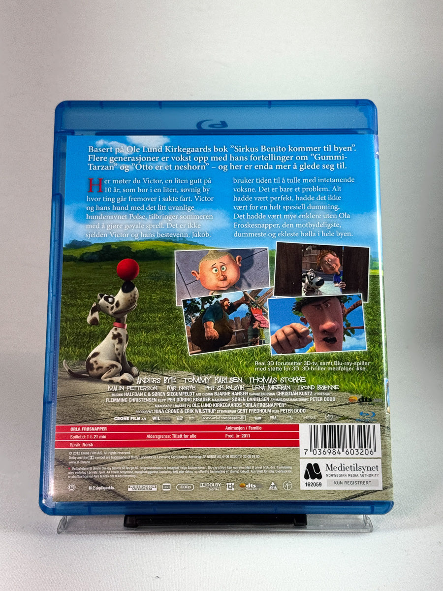 Bakside av DVD-cover til Ola Froskesnapper (Blu-ray 3D), bruktfilm hos nettbutikken Brukbar Film
