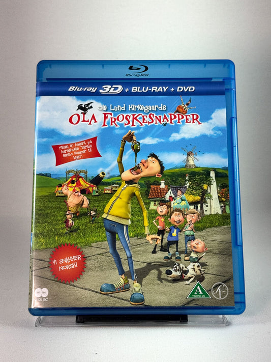 Forside av DVD-cover til Ola Froskesnapper (Blu-ray 3D), bruktfilm hos nettbutikken Brukbar Film