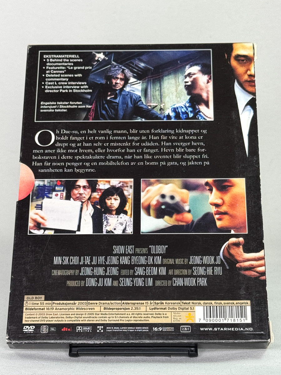 DVD-cover-bakside til filmen Oldboy – Brukt DVD fra nettbutikken Brukbar Film