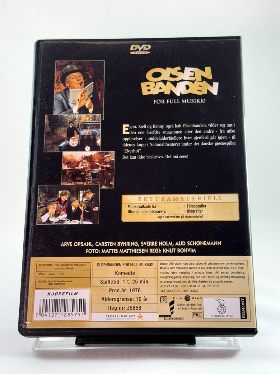 Bakside av DVD-cover til Olsenbanden – For full musikk!, bruktfilm hos nettbutikken Brukbar Film