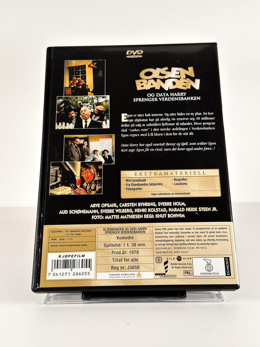 Bakside av cover til Olsenbanden og Data Harry sprenger verdensbanken på DVD