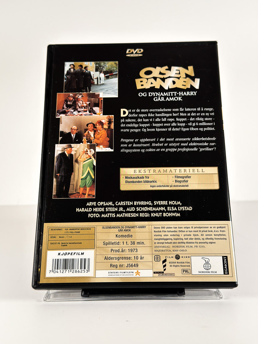 Bakside av cover til Olsenbanden og Dynamitt-Harry går amok på DVD