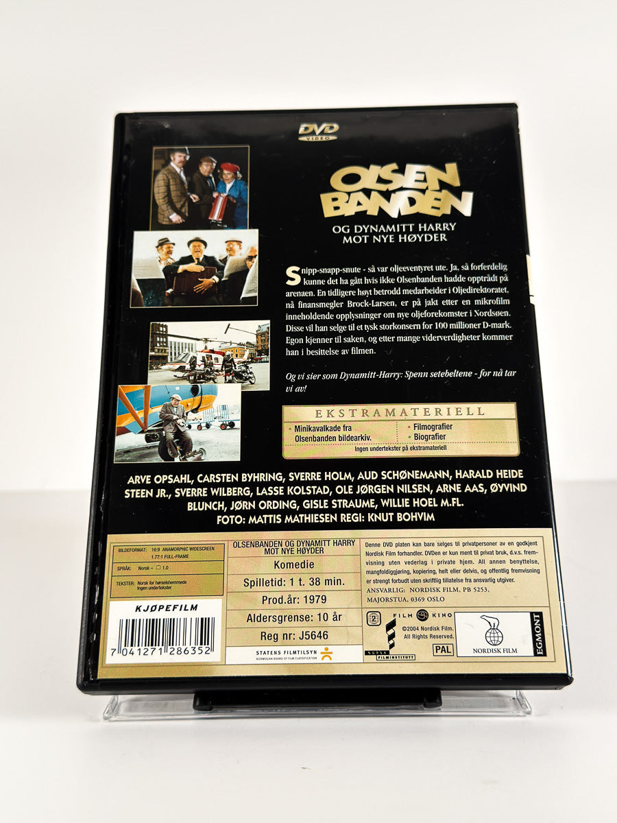 Bakside av cover til Olsenbanden og Dynamitt-Harry mot nye høyder på DVD