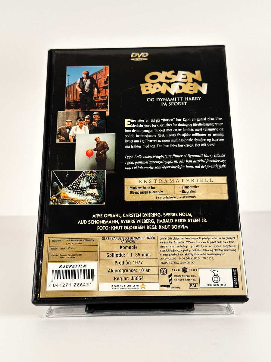 Bakside av cover til Olsenbanden og Dynamitt-Harry på sporet på DVD