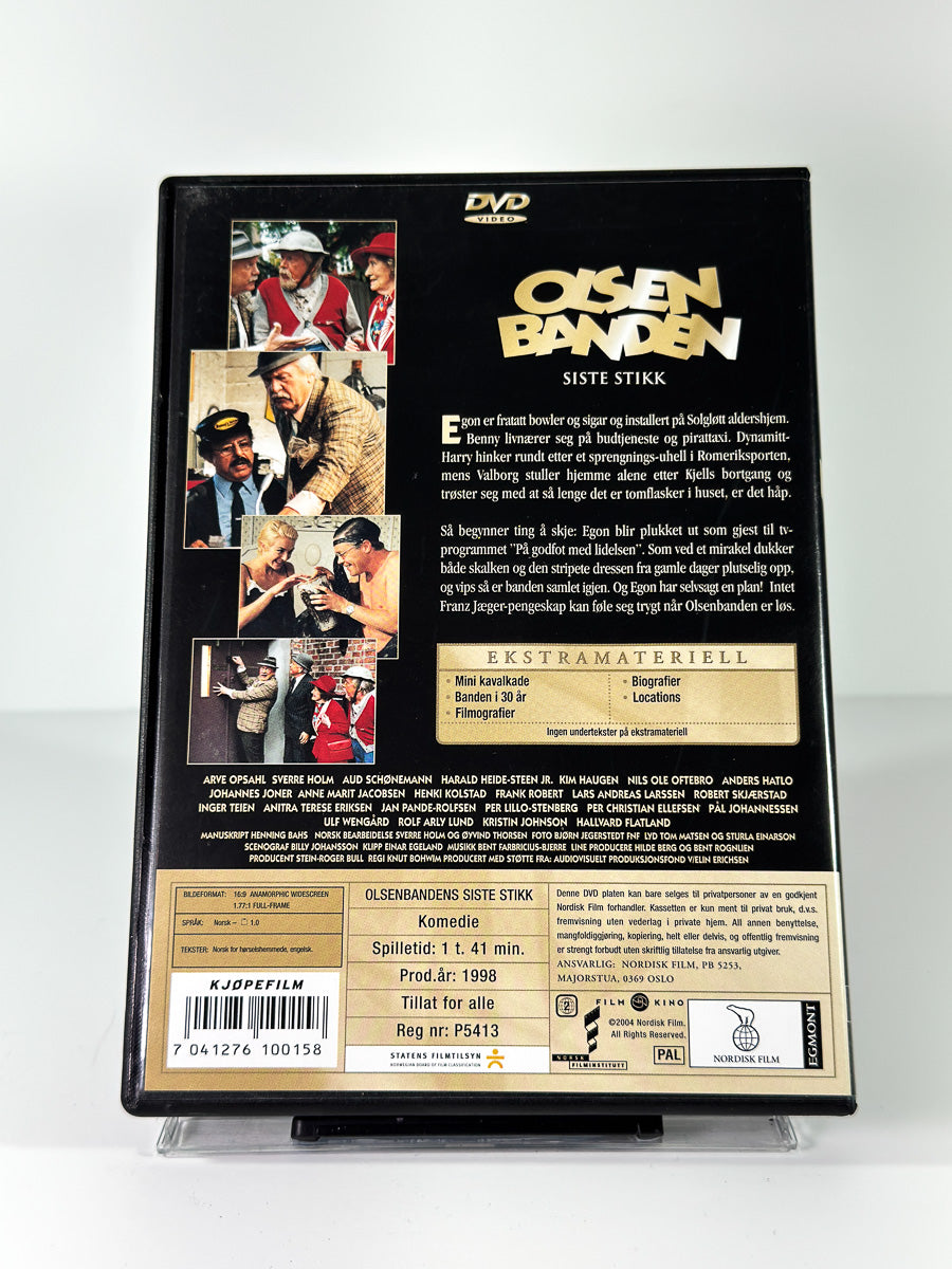 Bakside av cover til Olsenbanden Siste stikk, bruktfilm på DVD hos Brukbar Film