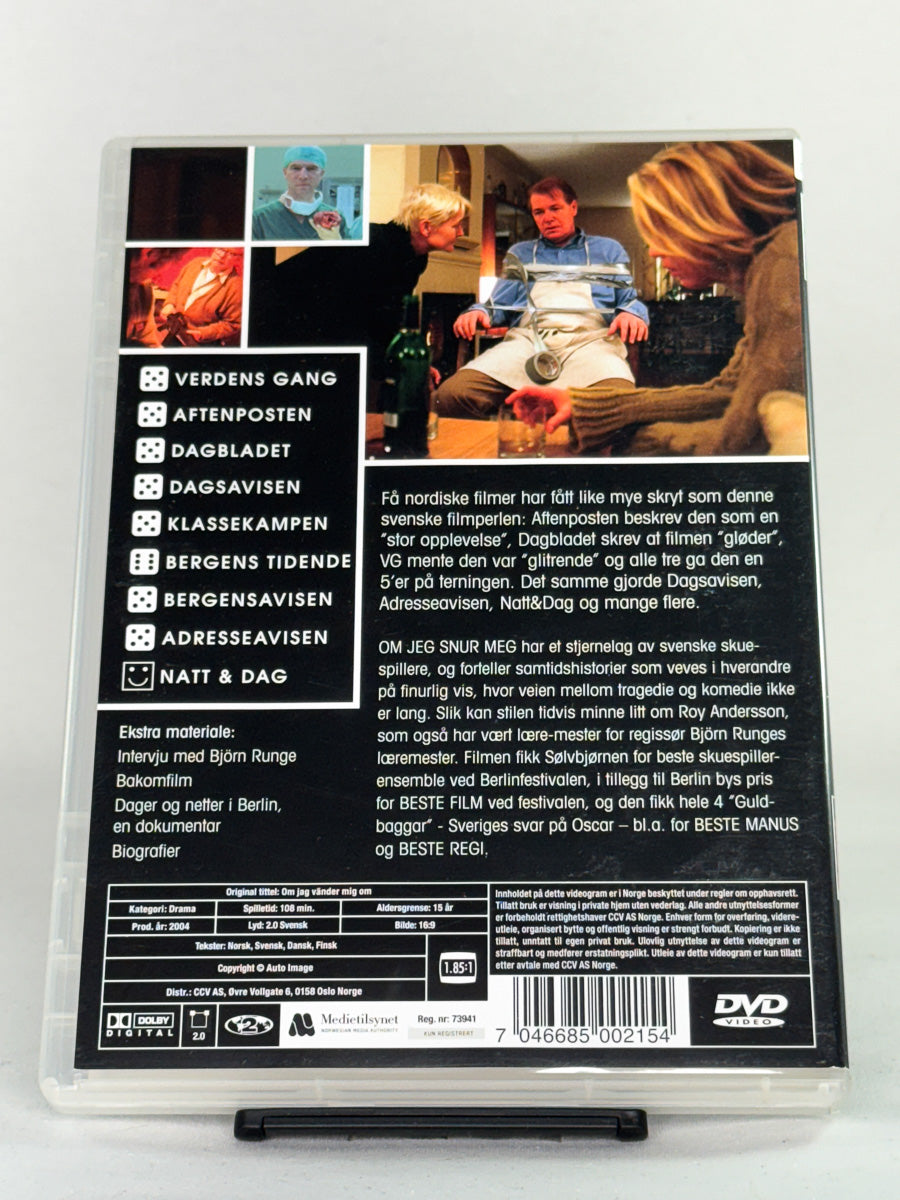 Bakside av DVD-cover til filmen Om jeg snur meg, bruktfilm hos nettbutikken Brukbar Film