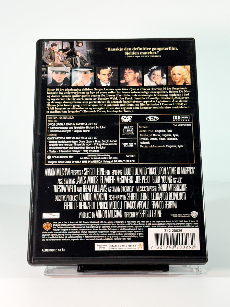 Bakside av cover til Once Upon a Time in America, brukt original DVD hos Brukbar Film