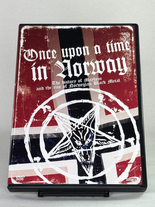 Forside av DVD-cover til Once Upon a Time in Norway – dokumentar om norsk black metal på brukt DVD, tilgjengelig hos Brukbar Film
