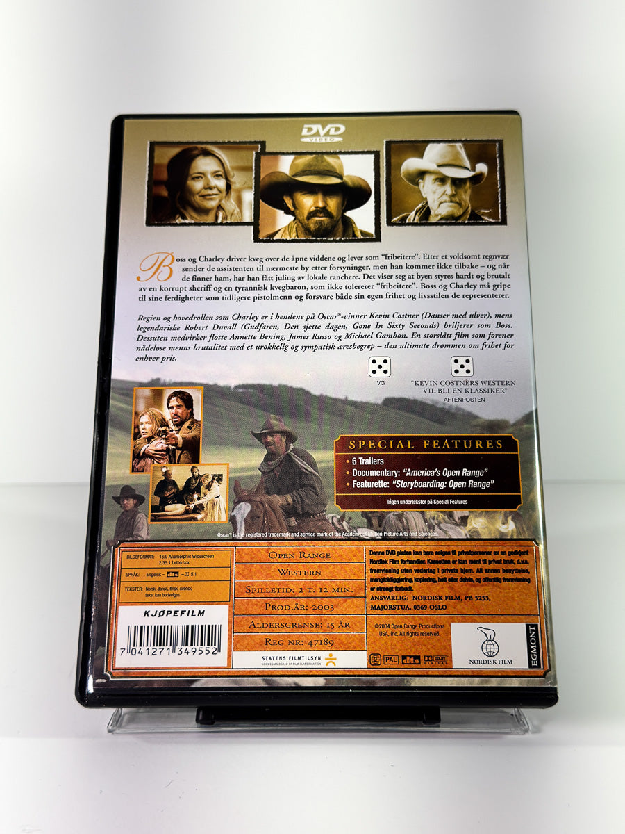Bakside av cover til Open Range på DVD