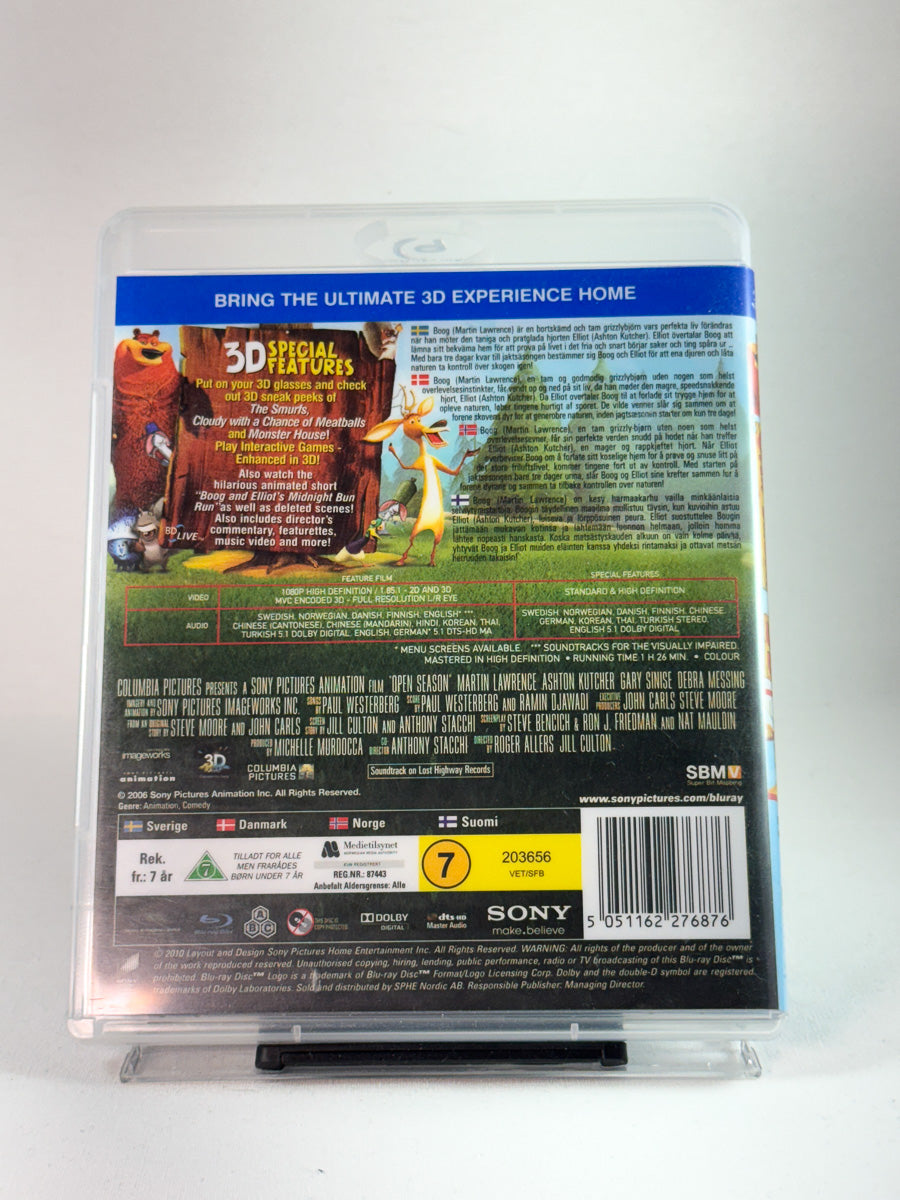 Bakside av DVD-cover til Open Season (Blu-ray 3D), bruktfilm hos nettbutikken Brukbar Film