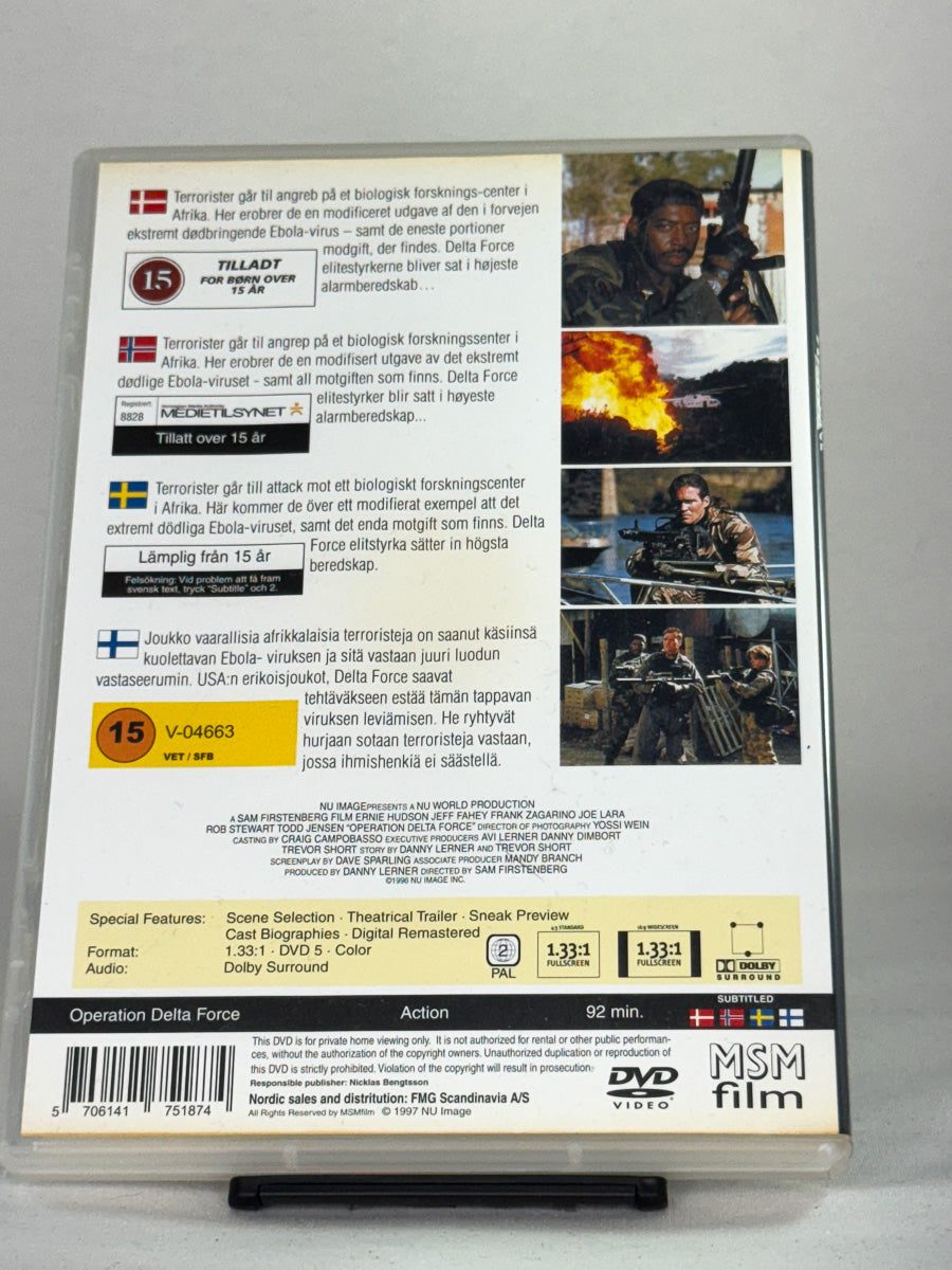 Bakside av DVD-cover til Operation Delta Force, bruktfilm hos nettbutikken Brukbar Film