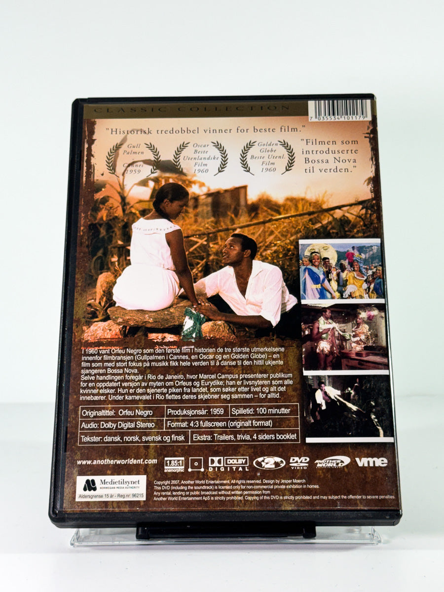 Bakside av cover til Orfeu Negro, bruktfilm på DVD hos Brukbar Film
