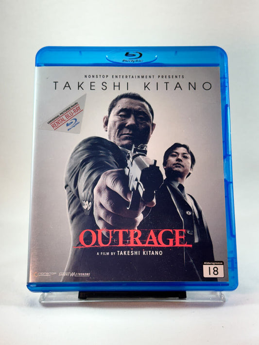 Outrage – forside av Blu-ray-cover, japansk gangsterfilm regissert av Takeshi Kitano, bruktfilm hos Brukbar Film