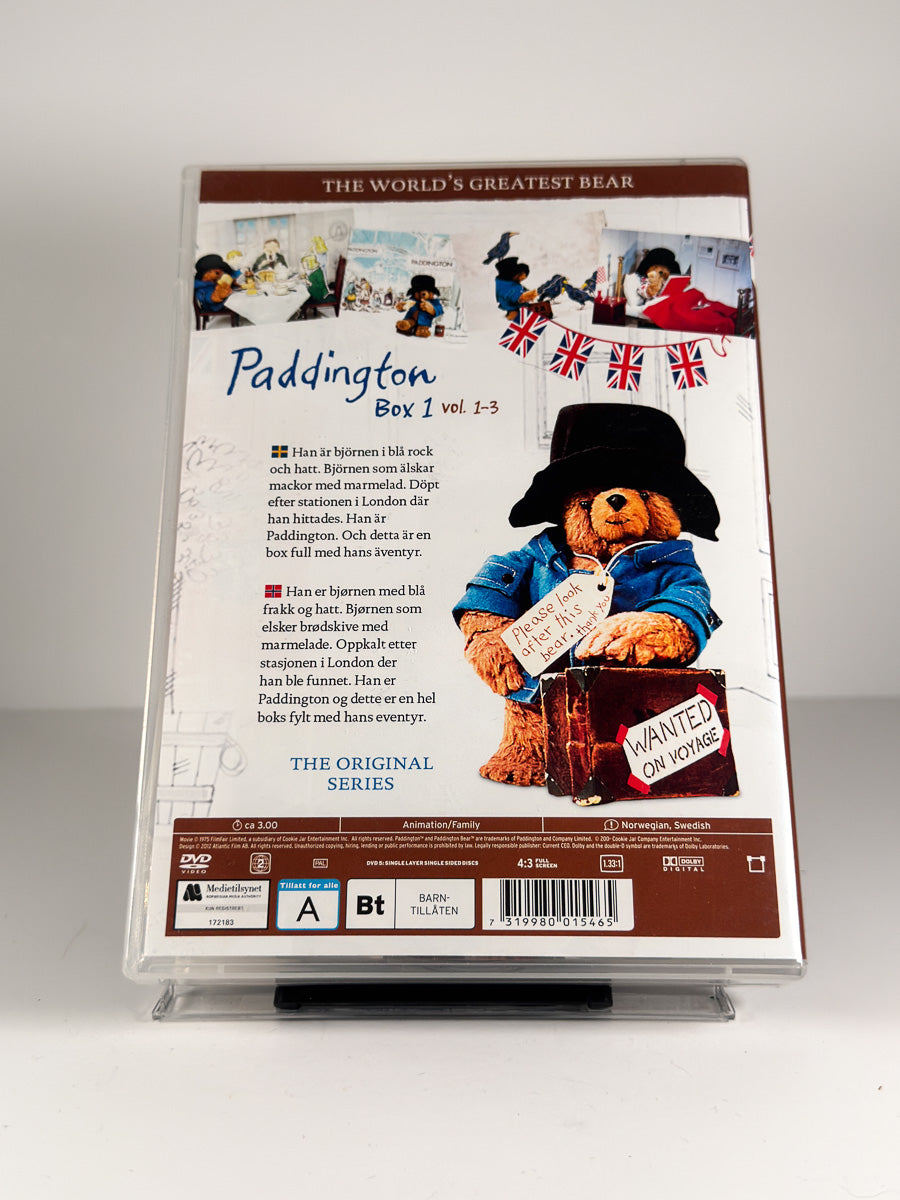 Bakside av cover til Paddington Box 1 vol. 1–3 på DVD