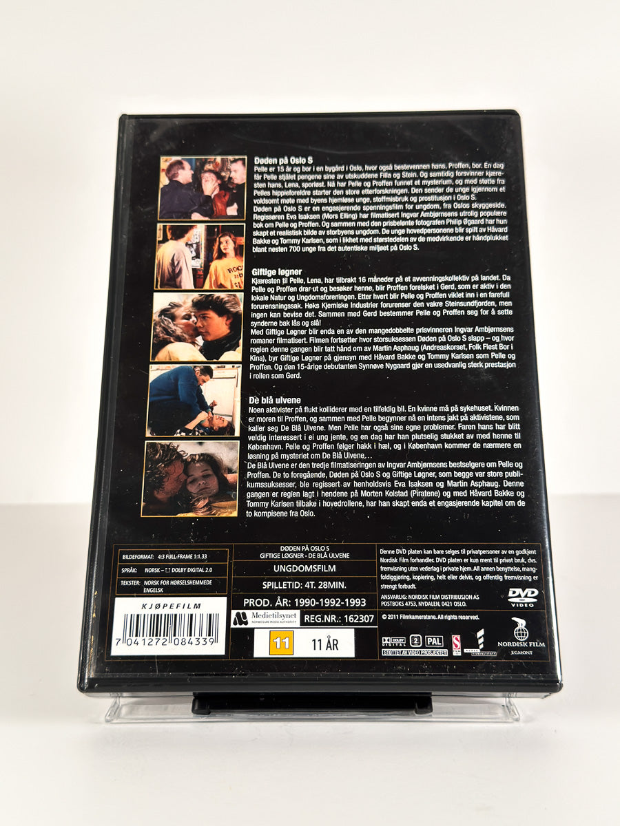 Bakside av cover til Pelle og Proffen trilogi på DVD