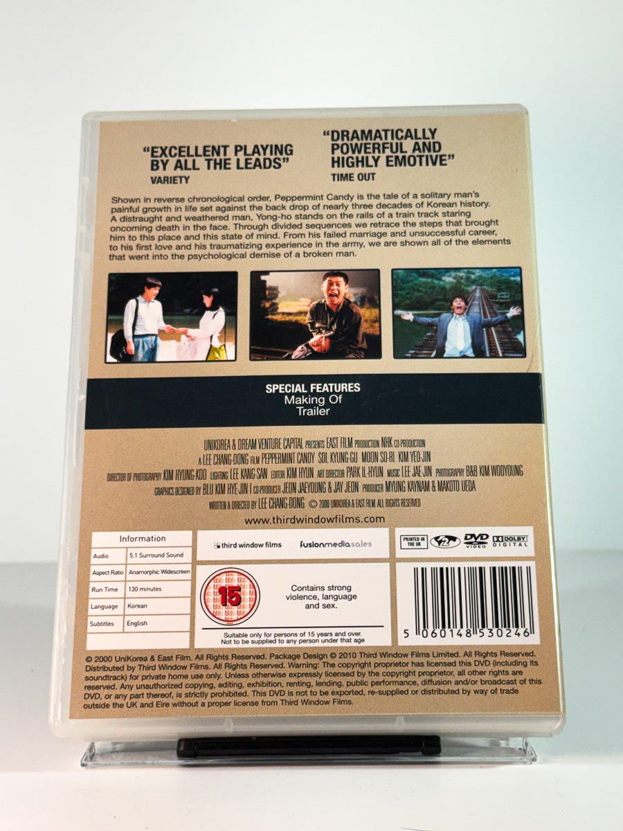 Bakside av cover til Peppermint Candy, bruktfilm hos nettbutikken Brukbar Film 