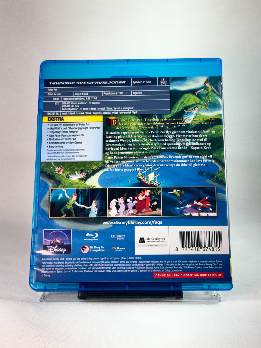 Bakside av cover til Peter Pan, brukt original Blu-ray hos Brukbar Film