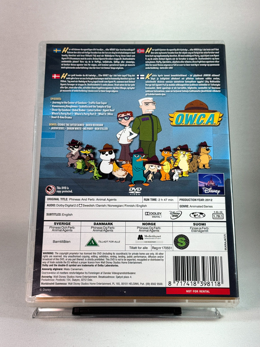 Bakside av DVD-cover til Phineas and Ferb: The Perry Files – Animal Agents, brukt DVD hos Brukbar Film