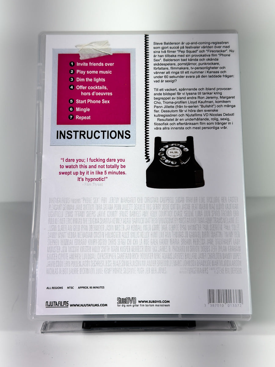 Bakside av cover til Phone sex, bruktfilm på DVD hos Brukbar Film