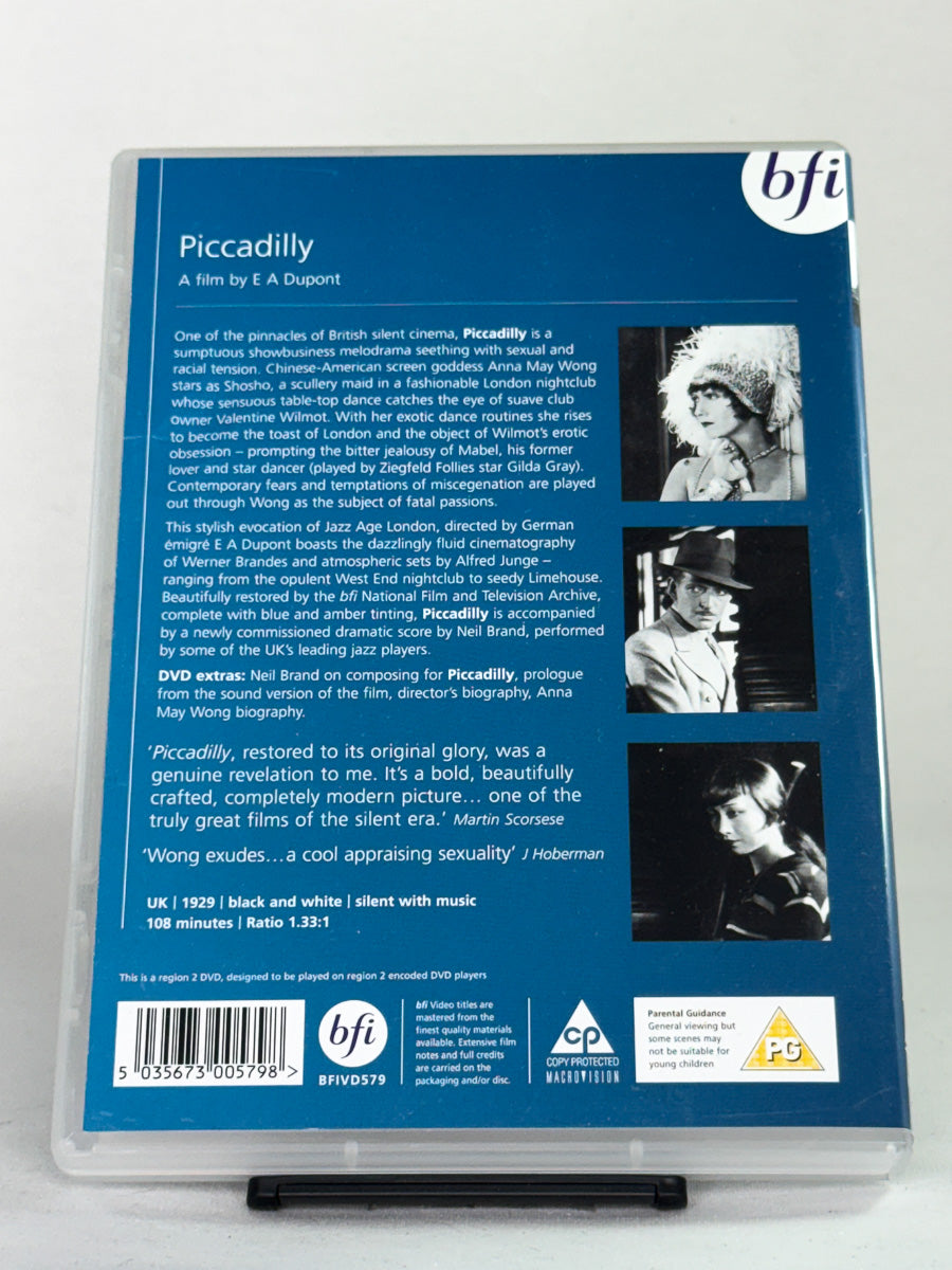 Bakside av DVD-cover til Piccadilly, brukt DVD-film tilgjengelig hos Brukbar Film