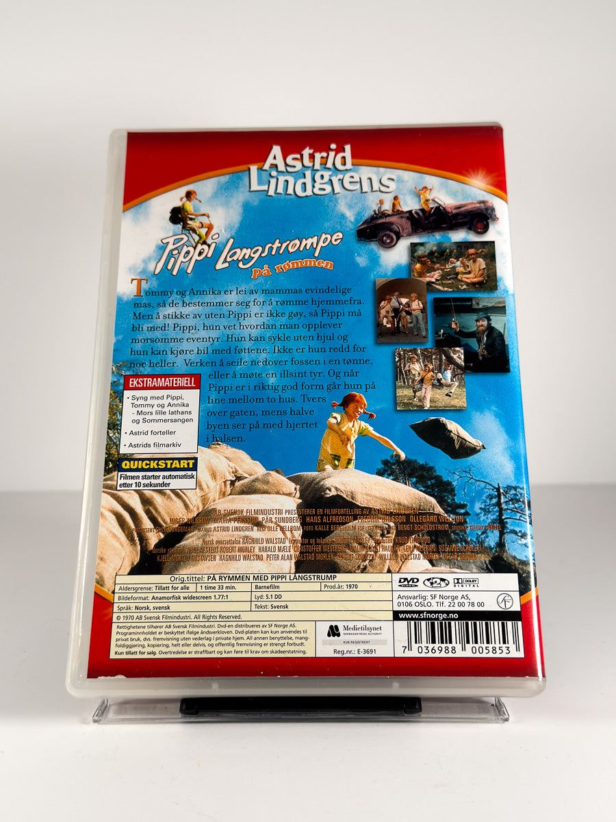 Bakside av cover til Pippi Langstrømpe på rømmen på DVD