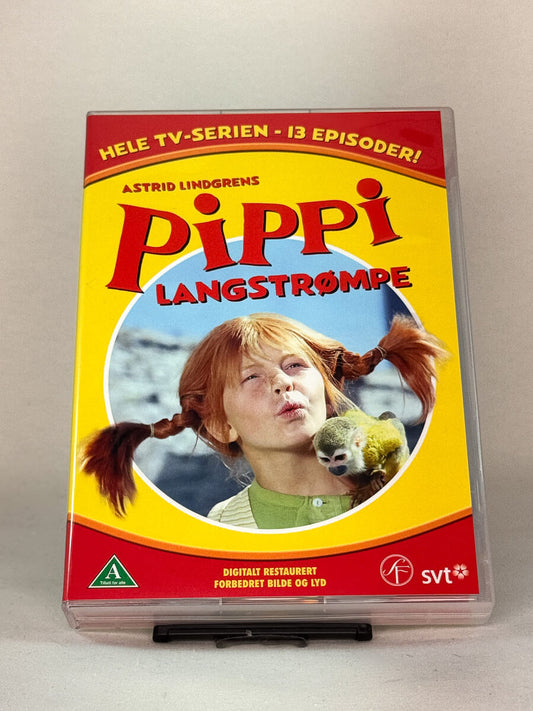 Forside av DVD-cover til Pippi Langstrømpe – hele TV-serien med 13 episoder, brukt barneklassiker på DVD fra Brukbar Film