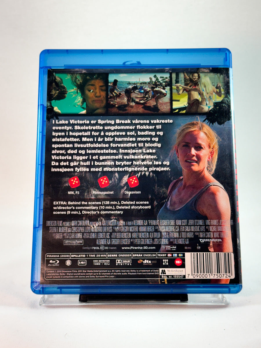 Piranha – bakside av Blu-ray-cover med handling og ekstramateriale, brukt Blu-ray hos Brukbar Film
