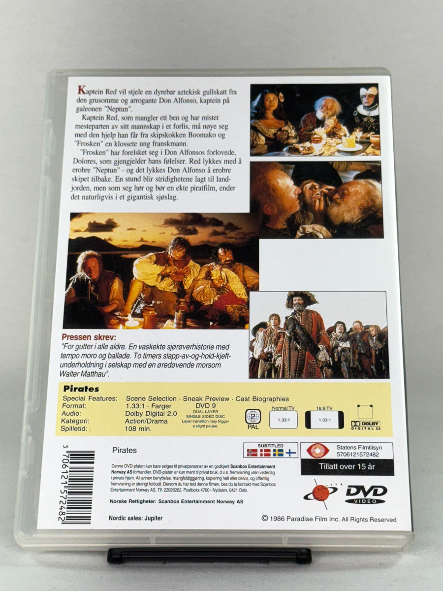 DVD-bakside til filmen Pirates
Baksiden viser info, spesifikasjoner og eventuell ekstratekst – produktbilde fra nettbutikken Brukbar Film